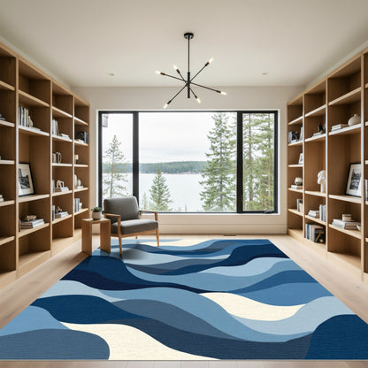 Serene Blue Wave Landscape Rug
