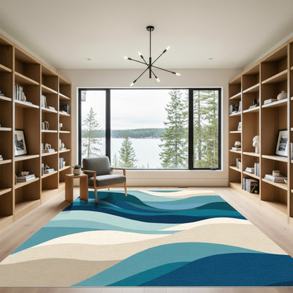 Ocean Waves Abstract Coastal Rug