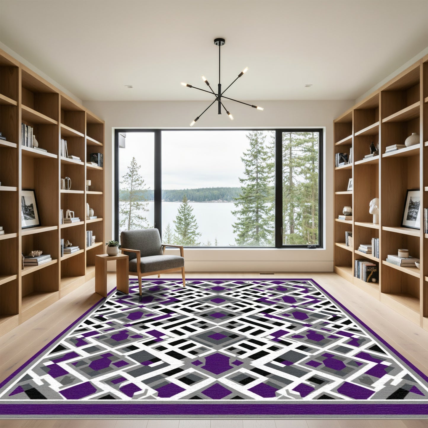 Purple Abstract Geometric Interlocking Shapes Rug