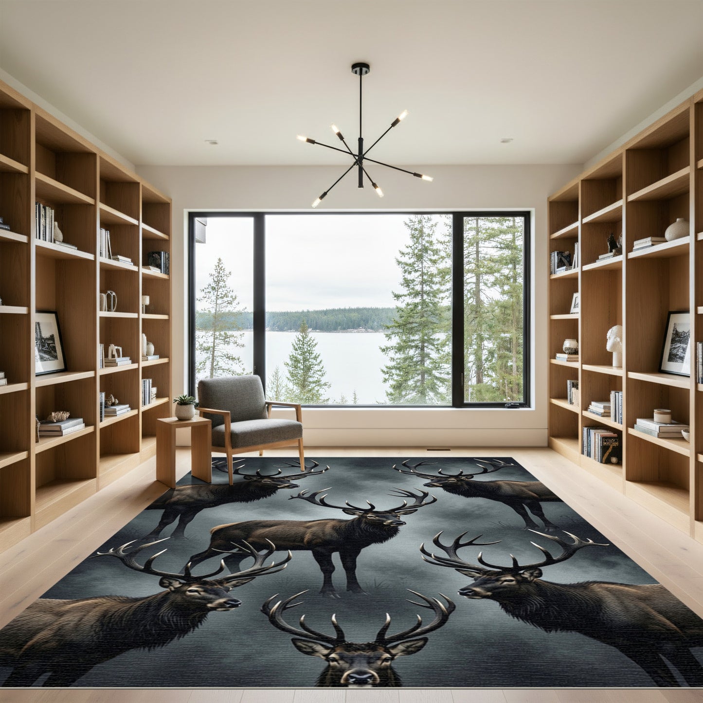 Majestic Elk Herd Dark Forest Rug