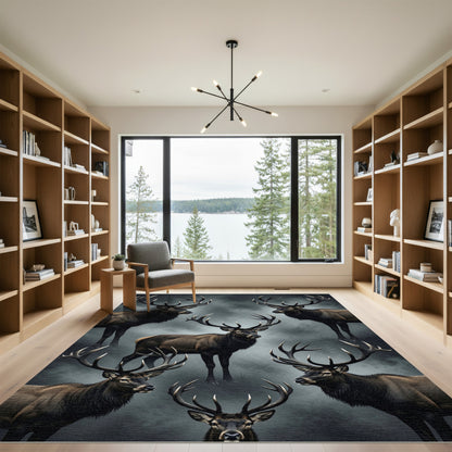 Majestic Elk Herd Dark Forest Rug