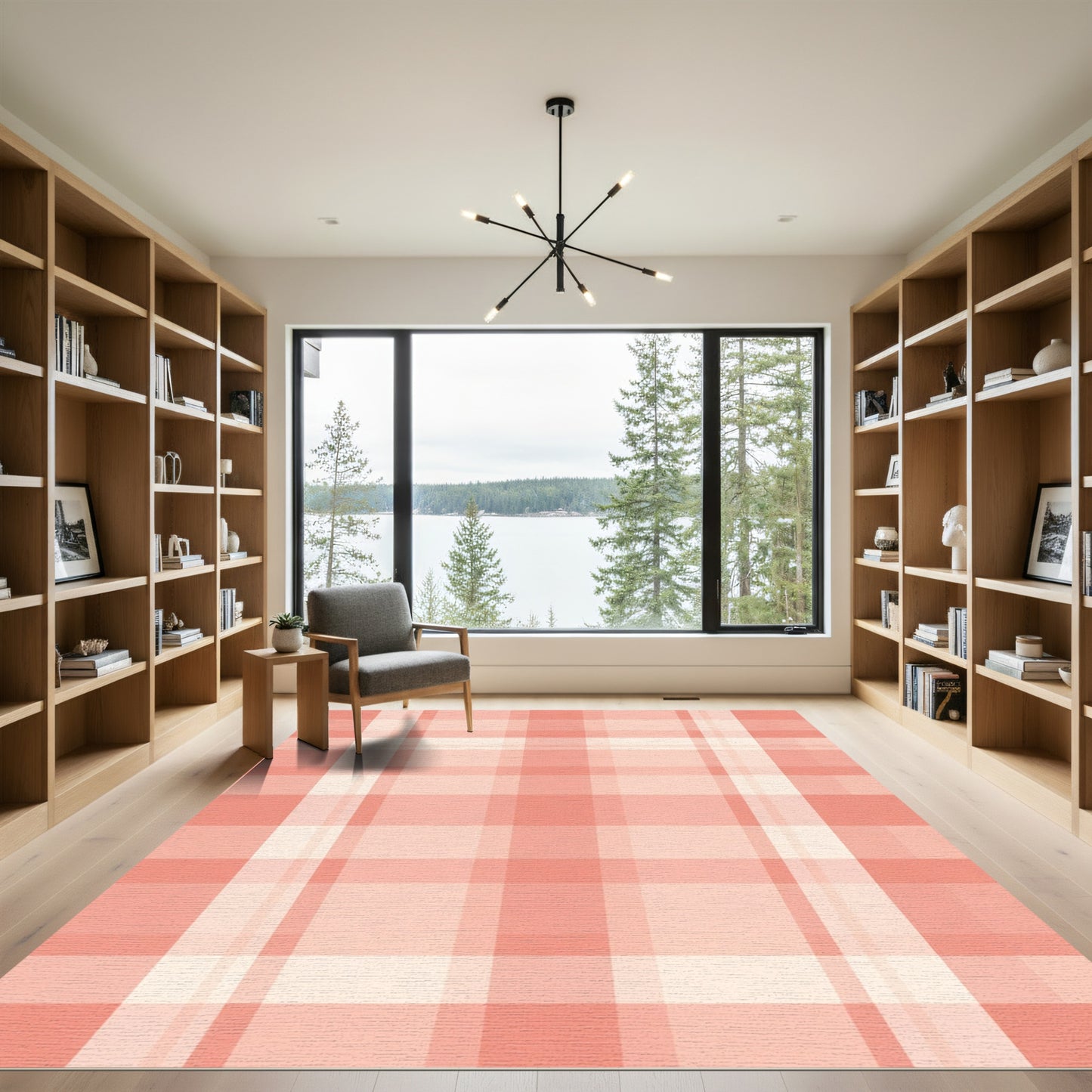 Coral Pink Plaid Seamless Grid Rug