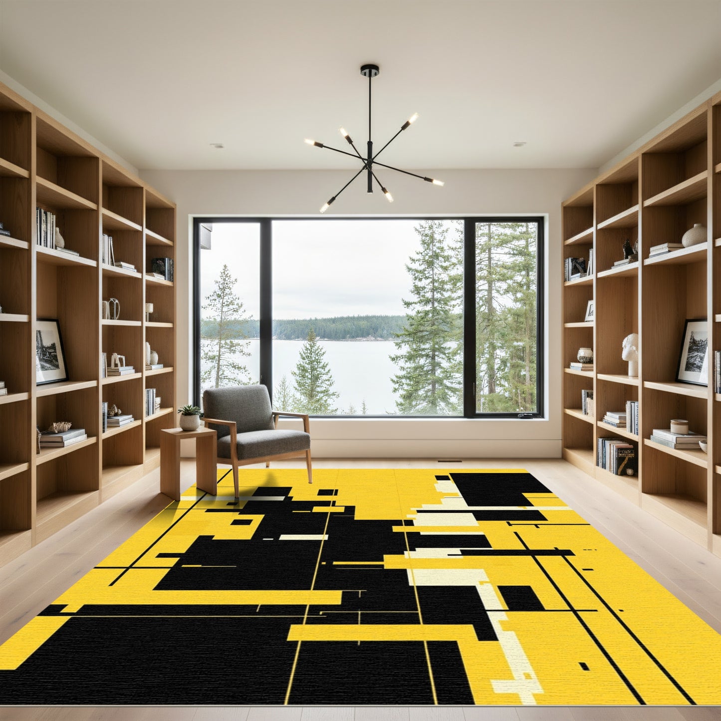 Bold Yellow Black Geometric Arrangement Rug