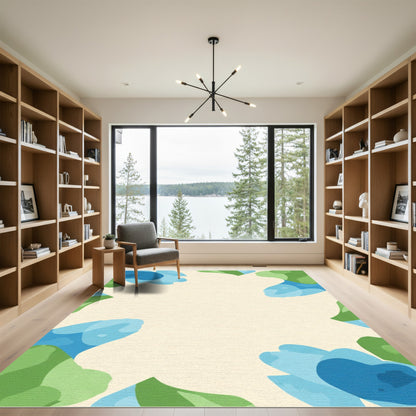 Abstract Blue Green Floral Border Rug