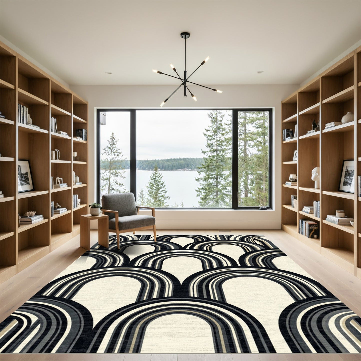 Monochrome Art Deco Arched Arc Rug