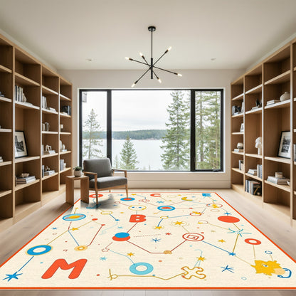 Whimsical Cosmic Alphabet Constellation Rug