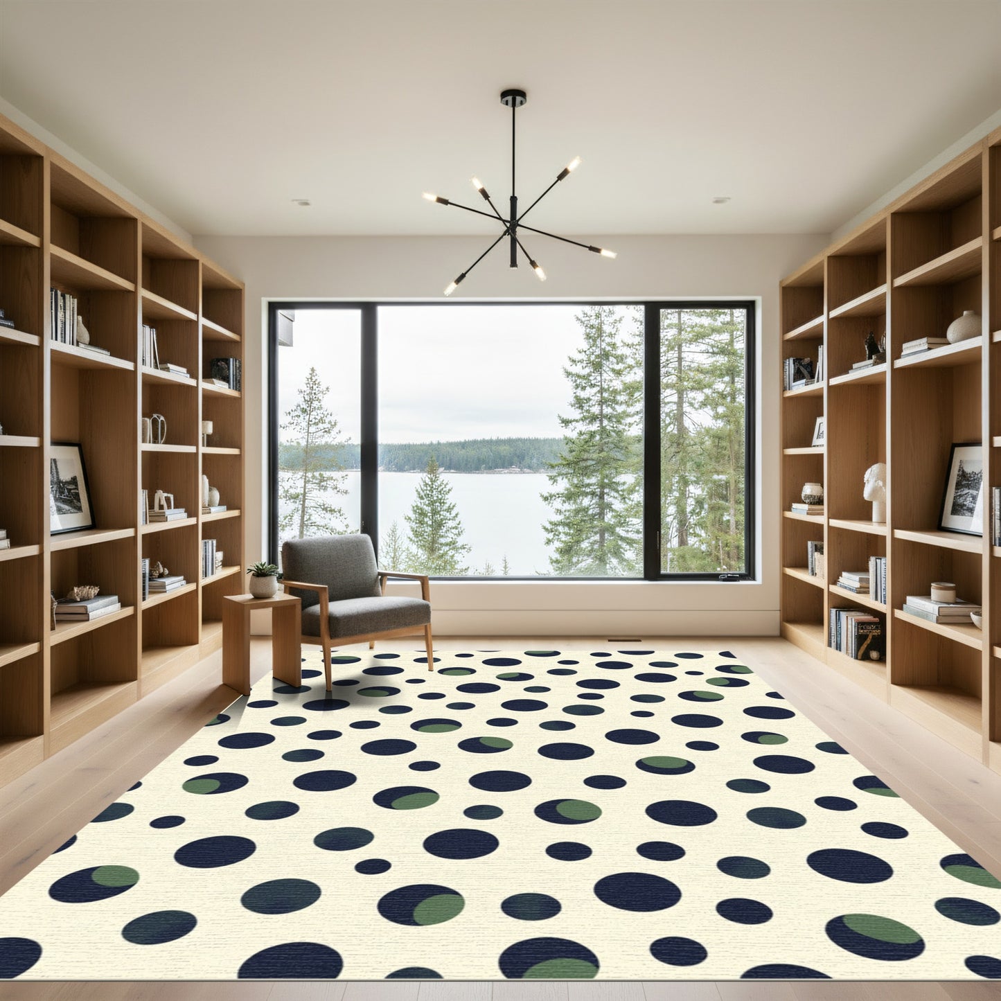 Cream And Navy Polka Dot Mix Rug