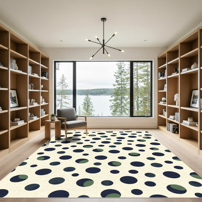 Cream And Navy Polka Dot Mix Rug
