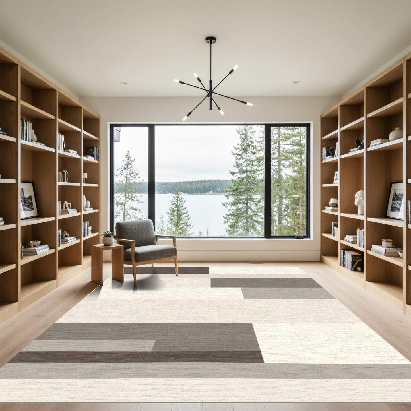 Neutral Earthy Tone Geometric Stripe Rug