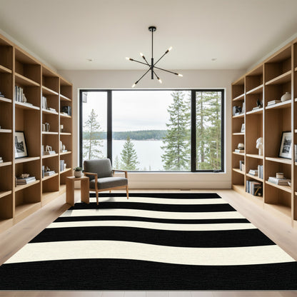 Bold Monochrome Curved Stripe Rug