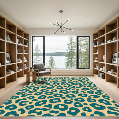 Teal Leopard Spots On Cream Background Rug