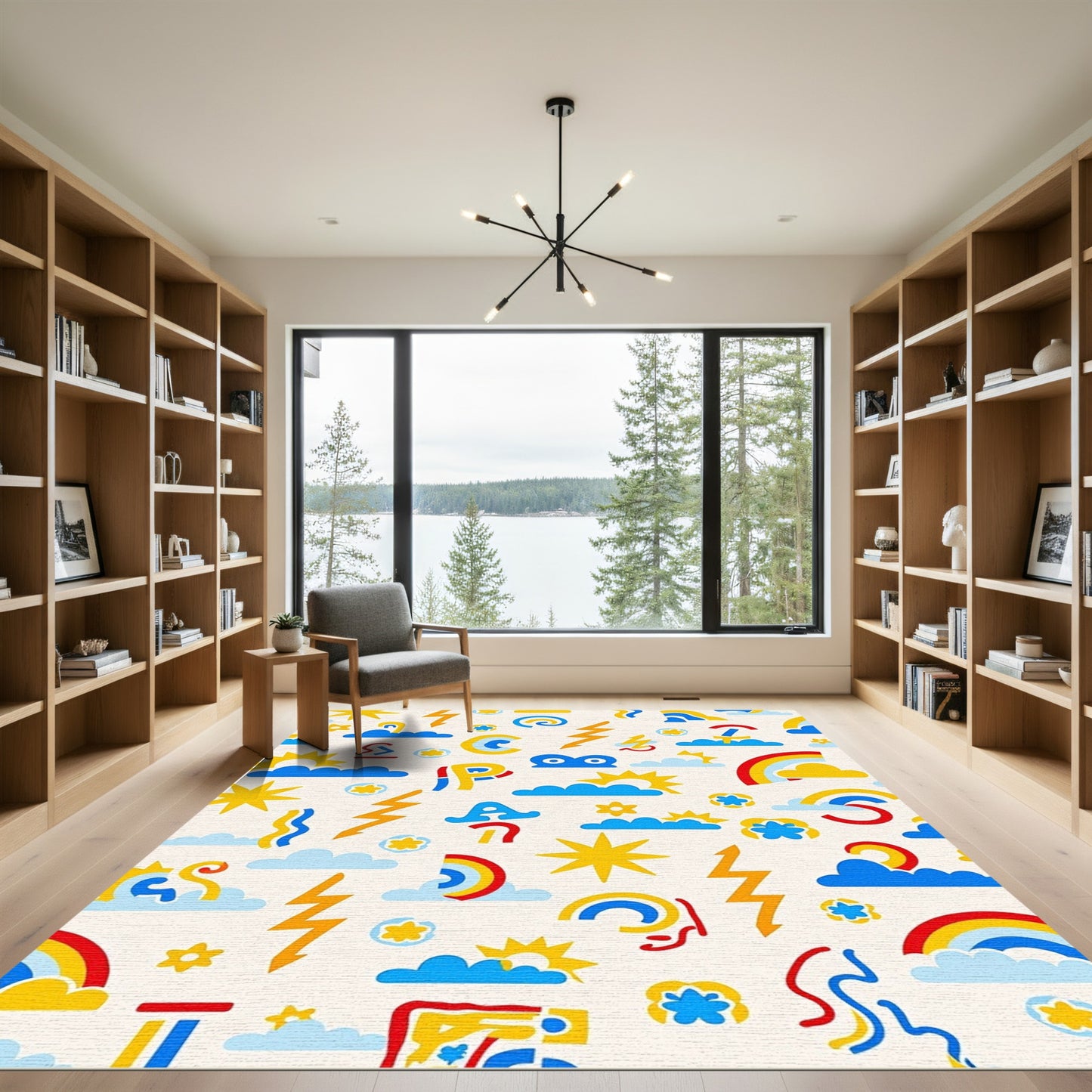 Yellow Sun Rainbow Lightning Cloud Collage Rug