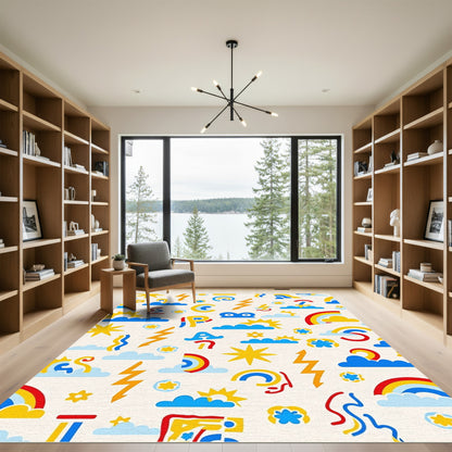 Yellow Sun Rainbow Lightning Cloud Collage Rug