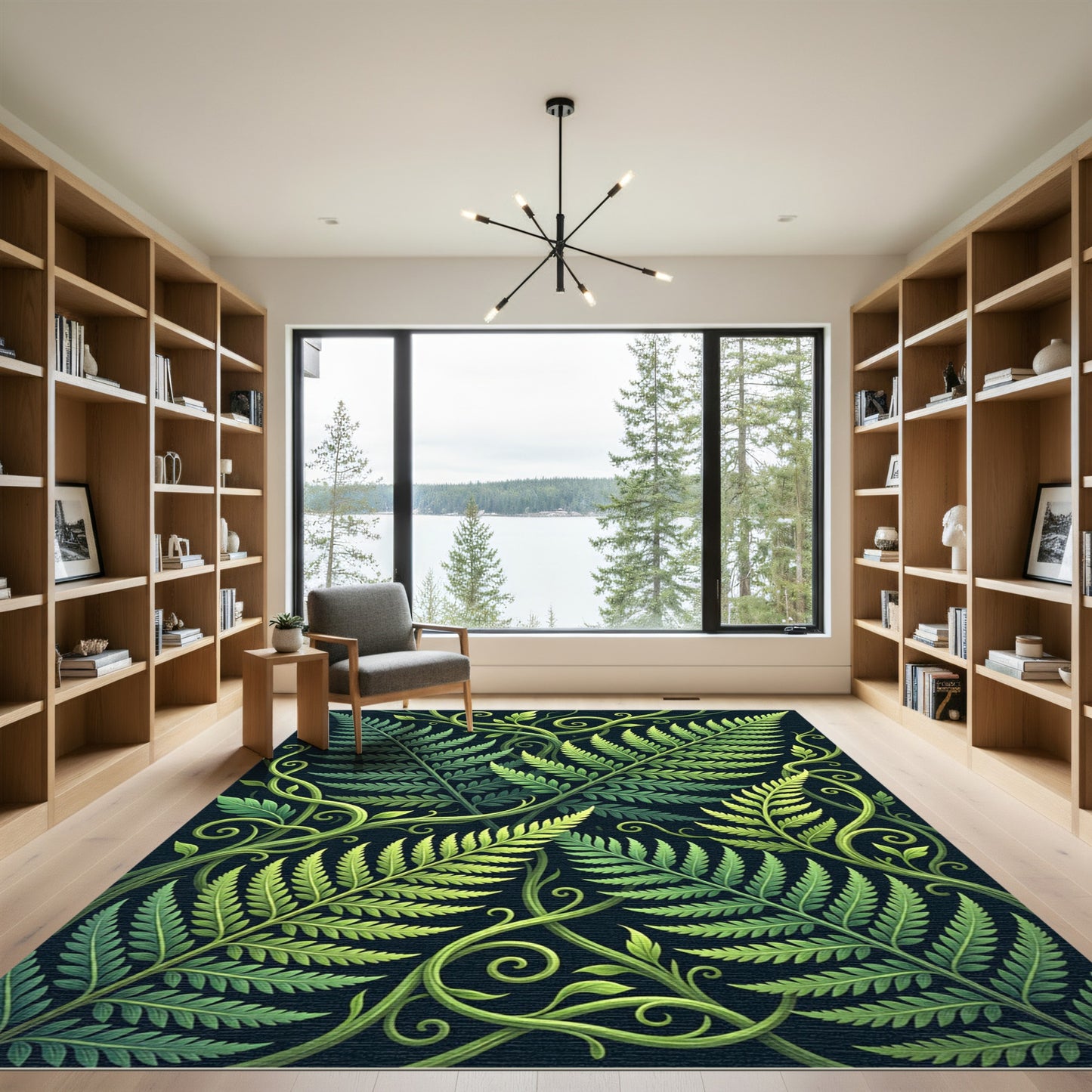 Deep Green Fern Garden Scroll Rug