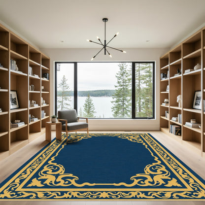 Golden Navy Ornate Border Rug