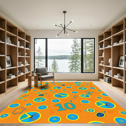 Playful Orange Blue Whimsical Circles Rug