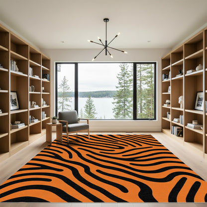 Bold Orange Black Zebra Stripe Rug