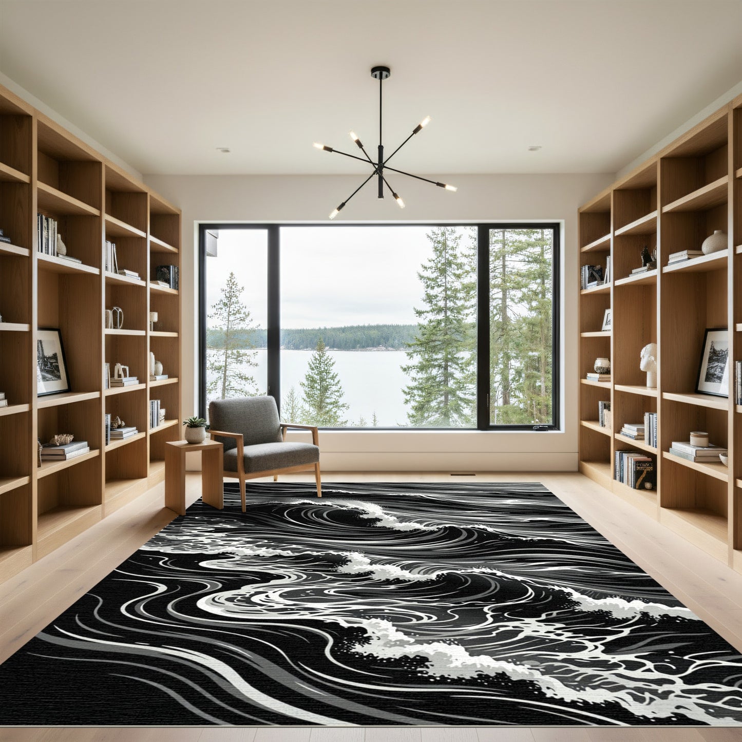 Dramatic Black White Ocean Waves Rug