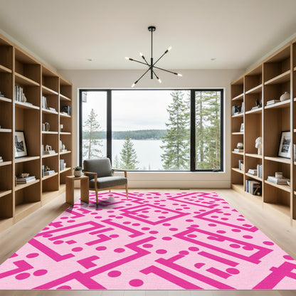 Pink Geometric Dot Maze Rug