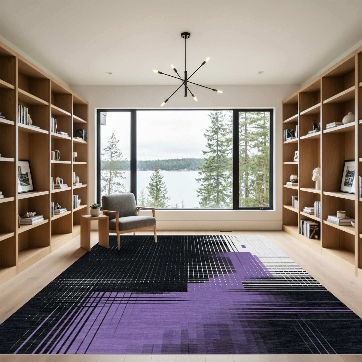 Abstract Purple Grid Square Rug