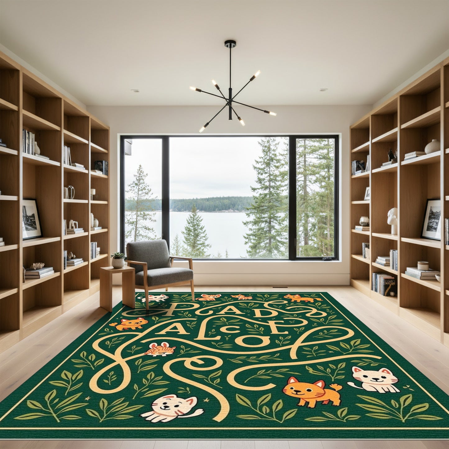 Whimsical Kittens and Leaves Arrangement Rug