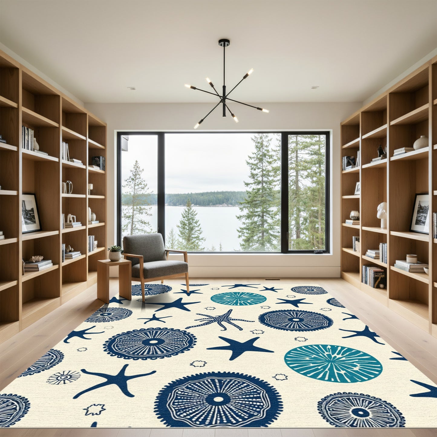 Navy Teal Starburst Medallion Seafloor Rug