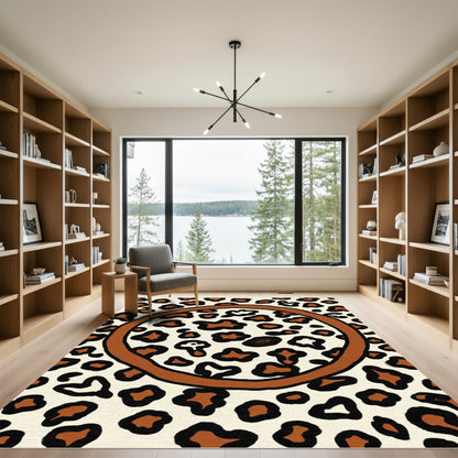 Brown Black Spotted Circle Outline Rug