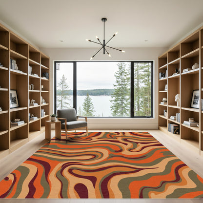 Retro Swirl Orange Earth Tones Rug