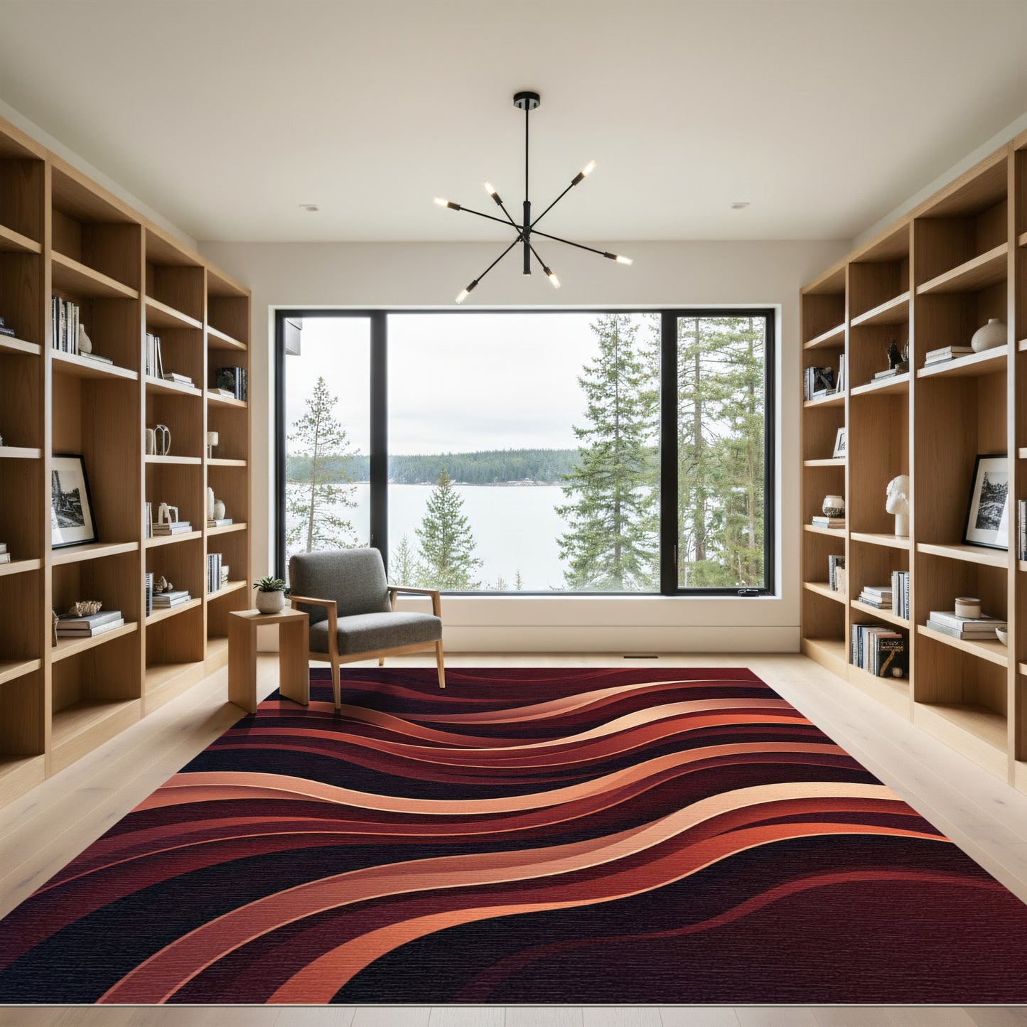 Modern Abstract Crimson Flowing Waves Rug
