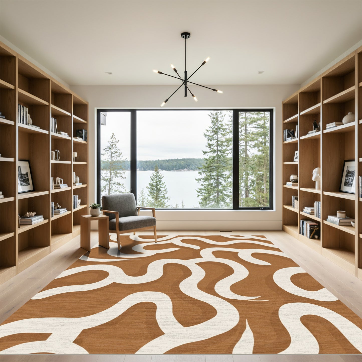 Earthy Cream Abstract Swirl Rug