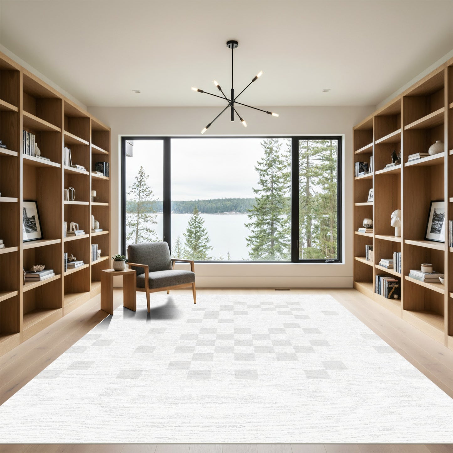 Soft Gray Pixelated Grid Rug