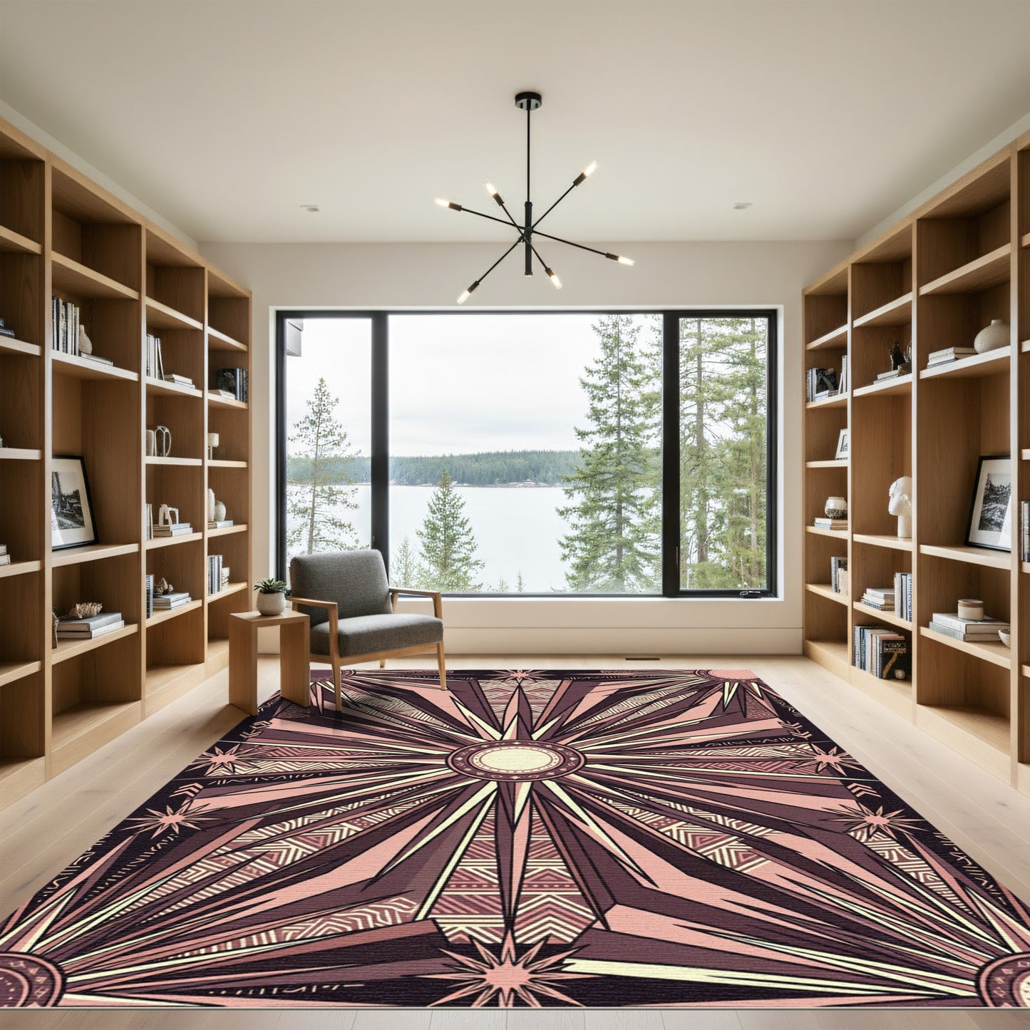 Celestial Geometric Sunburst Ochre Black Rug