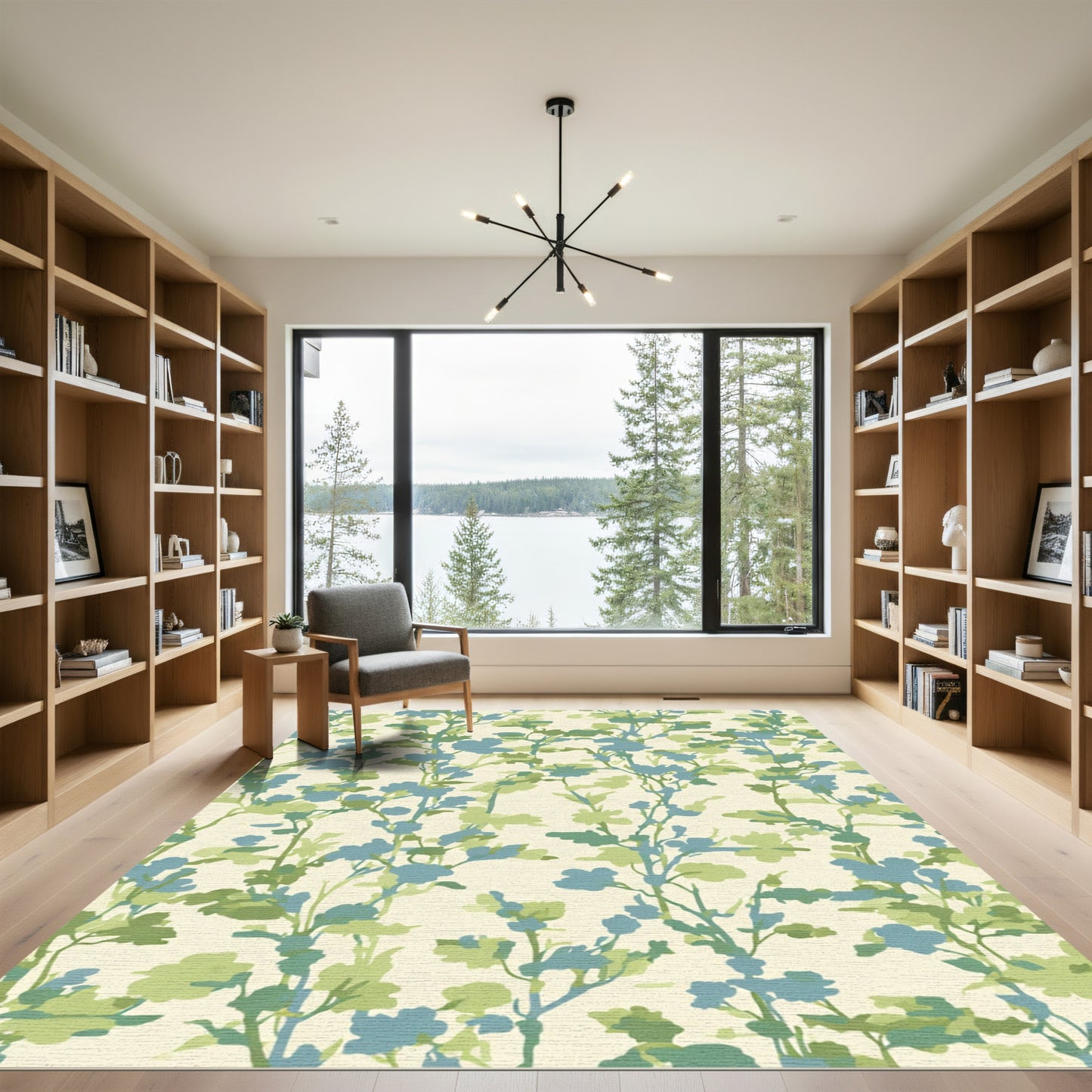 Verdant Blue Floral Garden Wallpaper Rug
