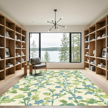 Verdant Blue Floral Garden Wallpaper Rug