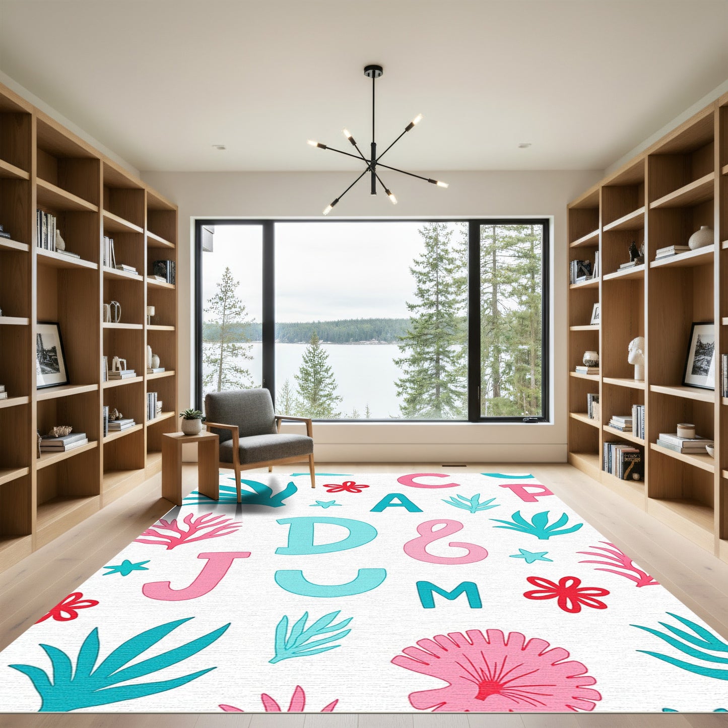 Aqua Pink Coral Letter Scatter Rug