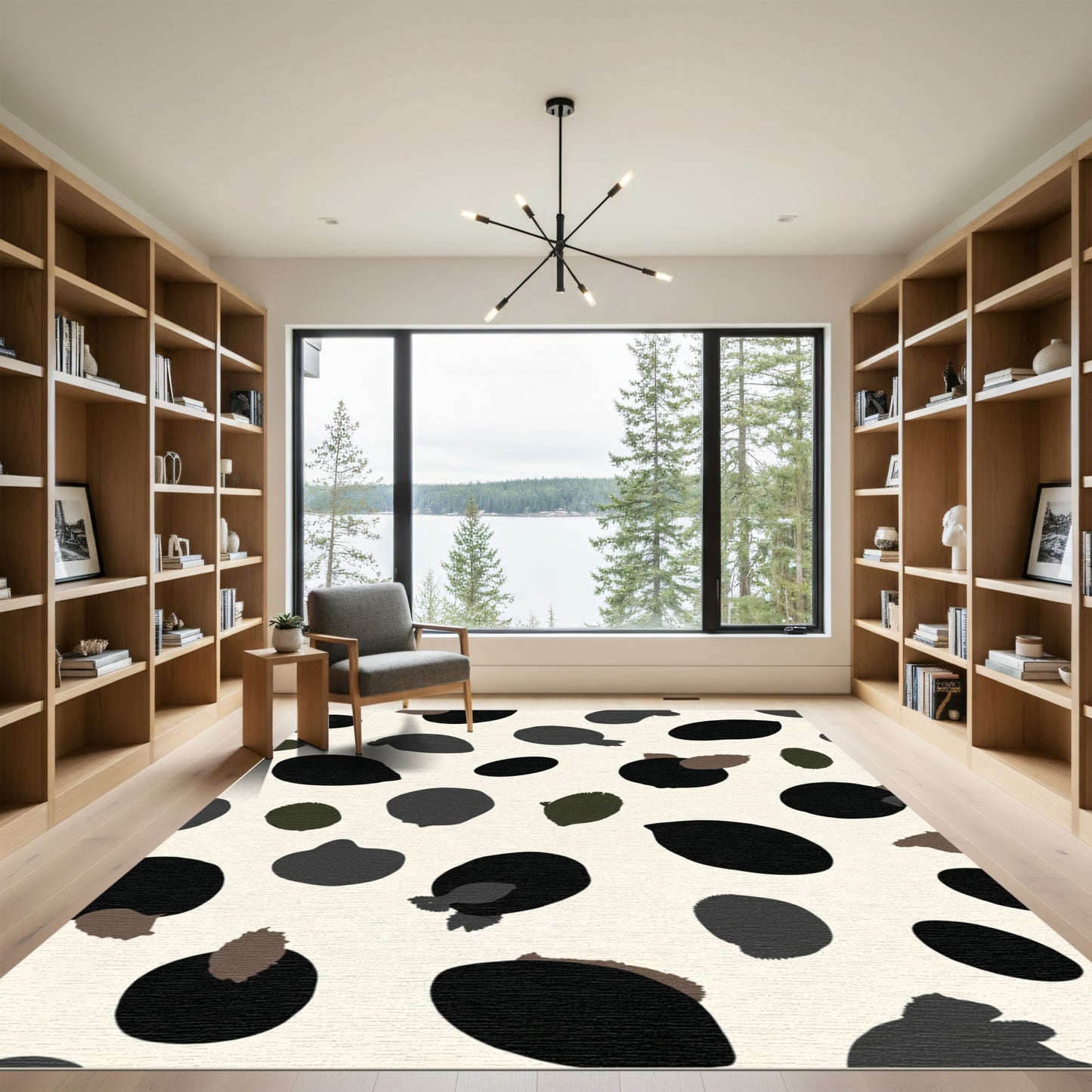 Abstract Black Tan Organic Shapes Rug