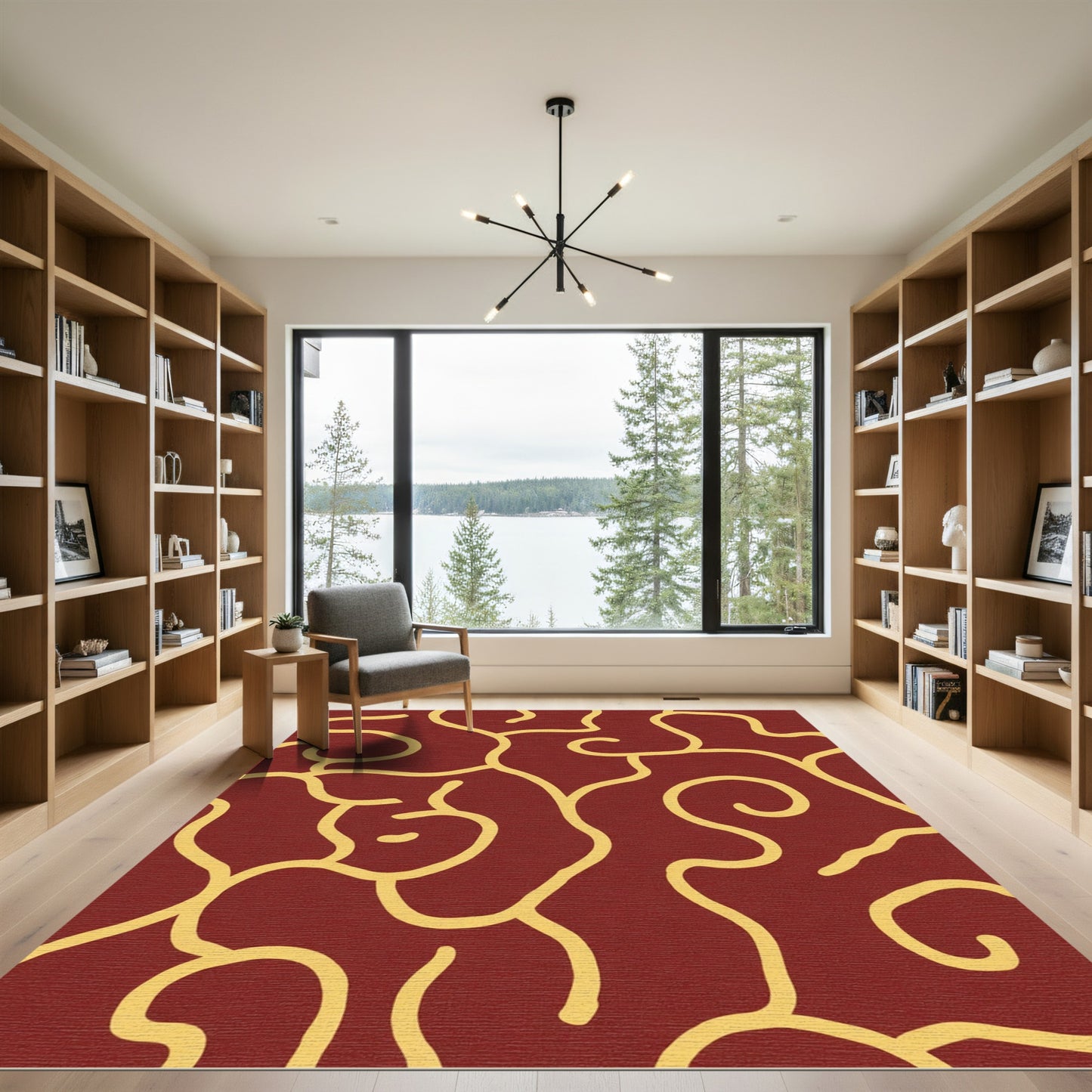 Crimson Yellow Organic Swirl Rug