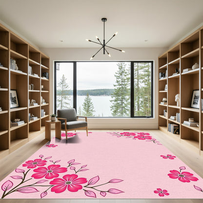 Pink Cherry Blossom Floral Accent Rug
