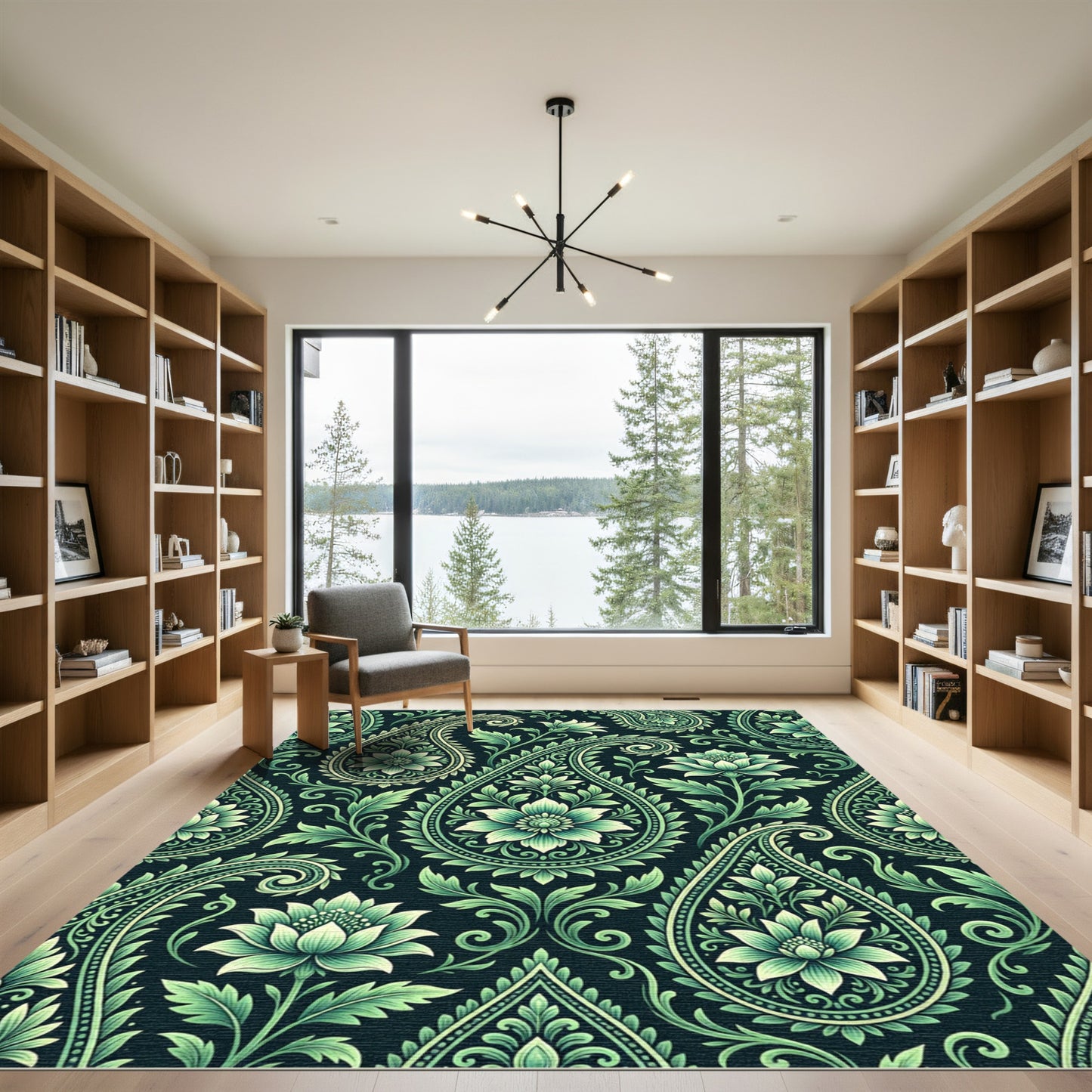 Green Paisley Floral Blossom Repeat Rug