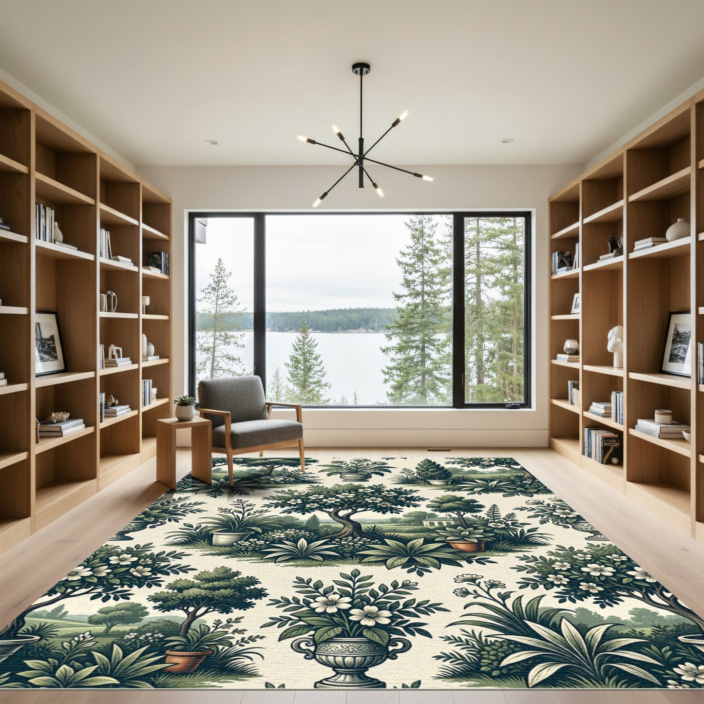 Botanical Garden Landscape Green Tea Wallpaper Rug