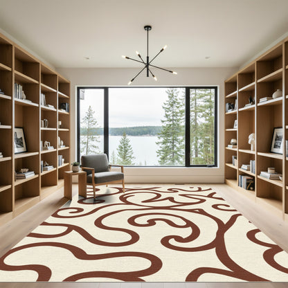 Brown Cream Scrollwork Swirl Rug