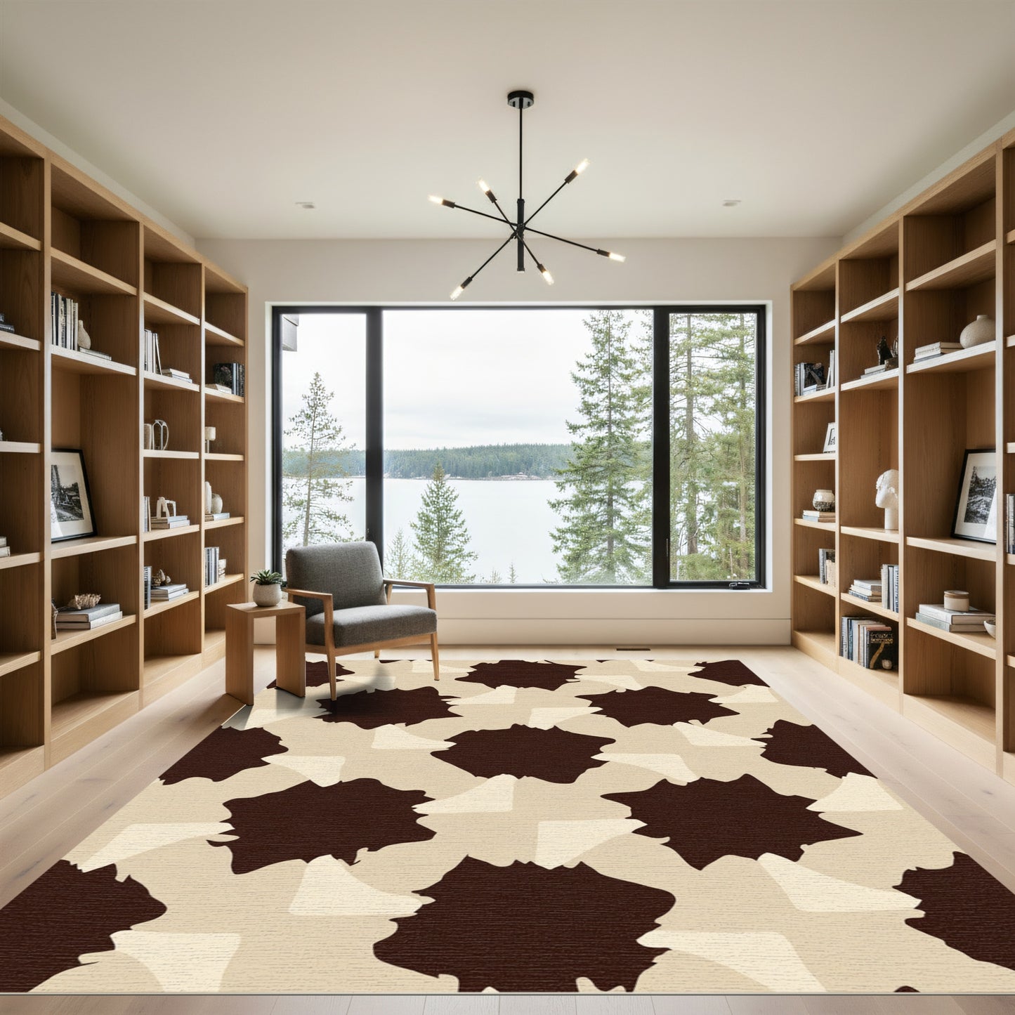 Muted Brown Abstract Organic Shape Rug