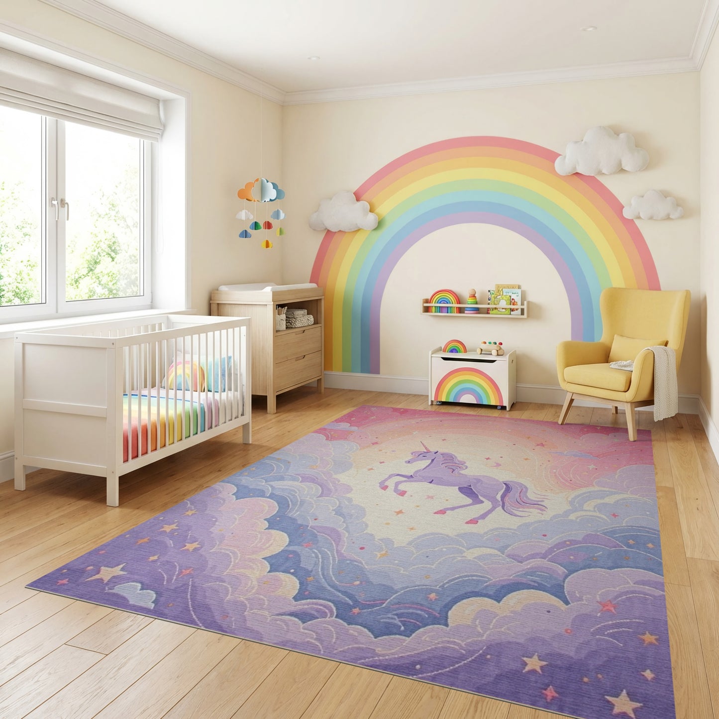 Whimsical Unicorn Clouds Stars Moon Rug