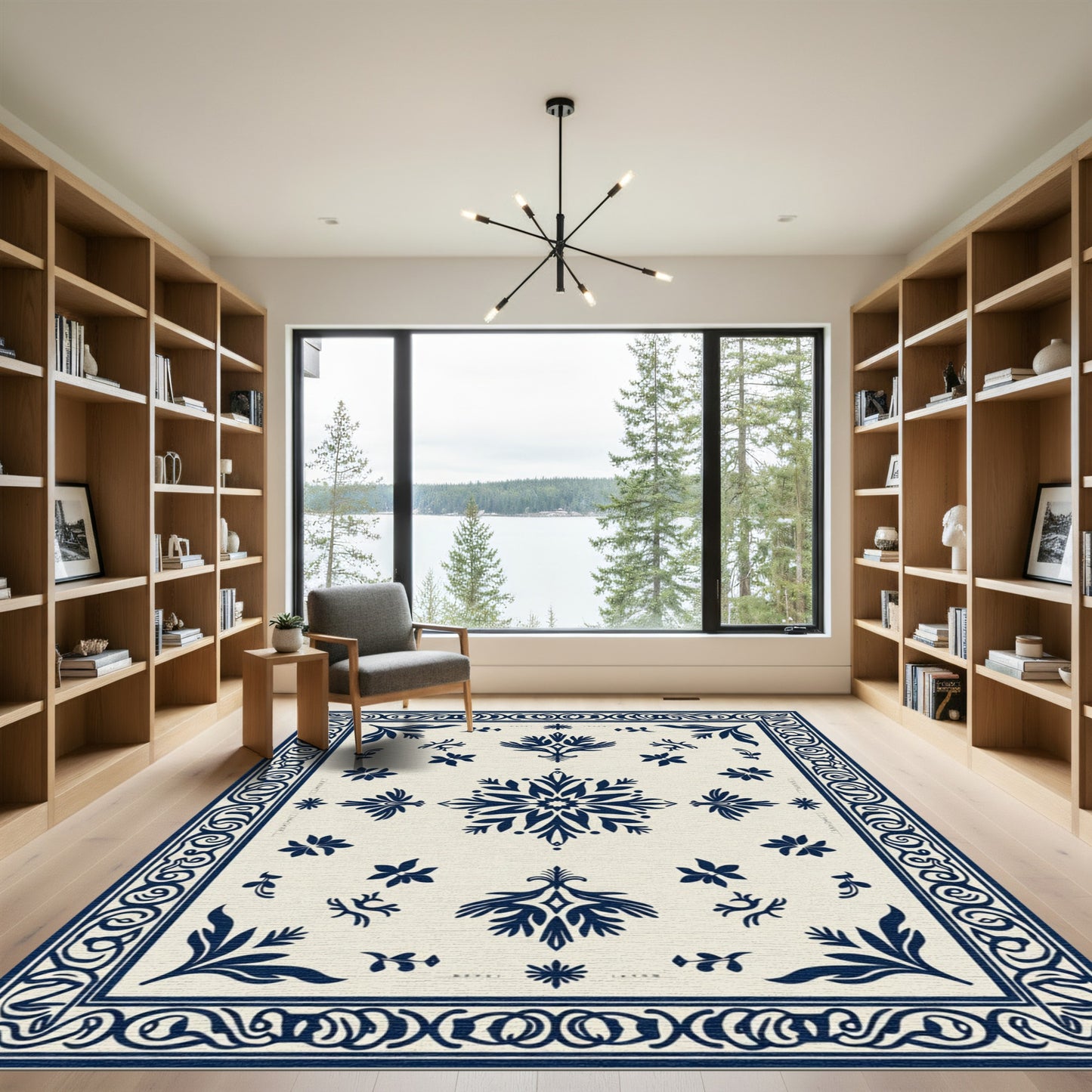Indigo Bloom Scrollwork Cream Rug
