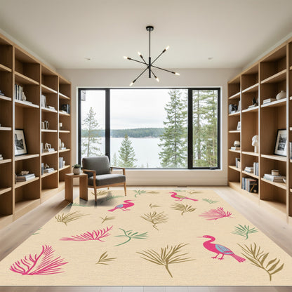 Whimsical Pink Birds Foliage Garden Rug