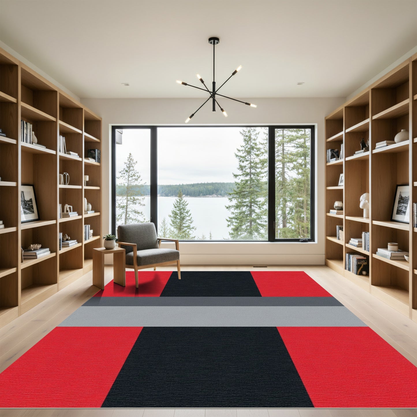 Bold Red Black Gray Geometric Stripes Rug