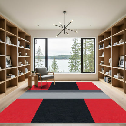Bold Red Black Gray Geometric Stripes Rug