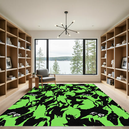 Electric Green Black Abstract Creatures Rug