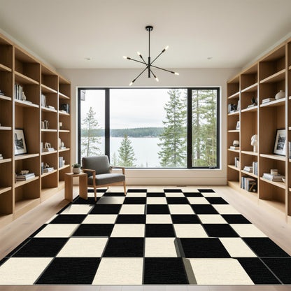 Black White Checkerboard Square Op Art Rug
