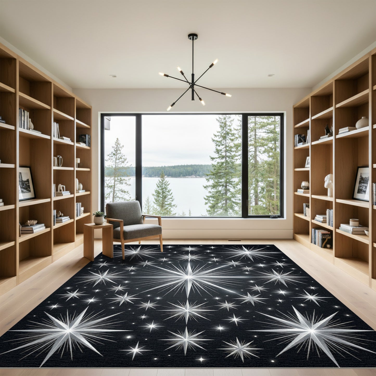 Celestial Silver Starry Midnight Sky Rug